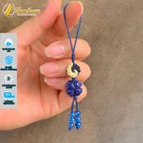  Dây treo ốp điện thoại bện handmade charm cát tường cỏ 4 lá đá Sodalite may mắn bình an 