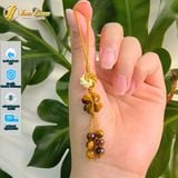  Dây treo ốp điện thoại bện handmade charm cát tường cỏ 4 lá Mắt Hổ Nâu Vàng may mắn bình an 