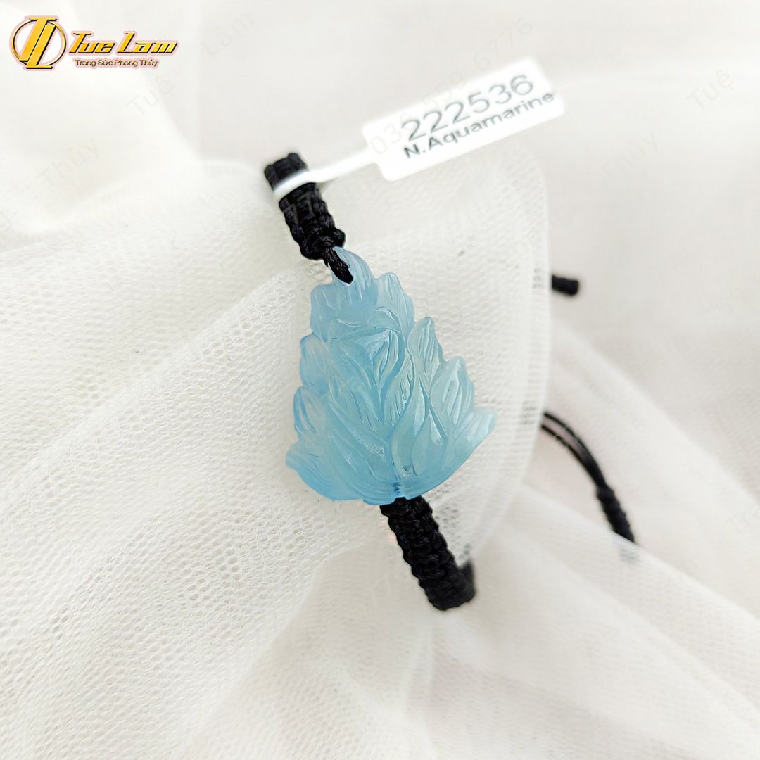  Vòng Chỉ May Mắn Bện Handmade Mặt Hồ Ly Chúa Đá Aquamarine Tự Nhiên, phụ trợ tình duyên. 