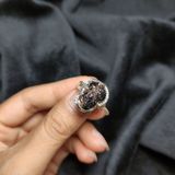  Nhẫn Bạc Mặt Tỳ Hưu Đá Thạch Anh Tóc Đen Mệnh Thủy Mệnh Mộc 