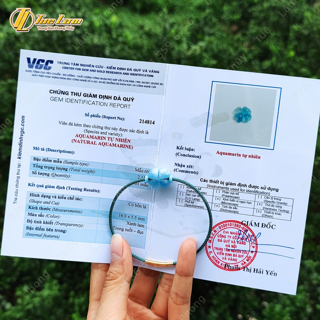  Vòng tay cỏ 4 lá đá aquamarine hợp mệnh thủy mệnh mộc thu hút may mắn bình an hạnh phúc 