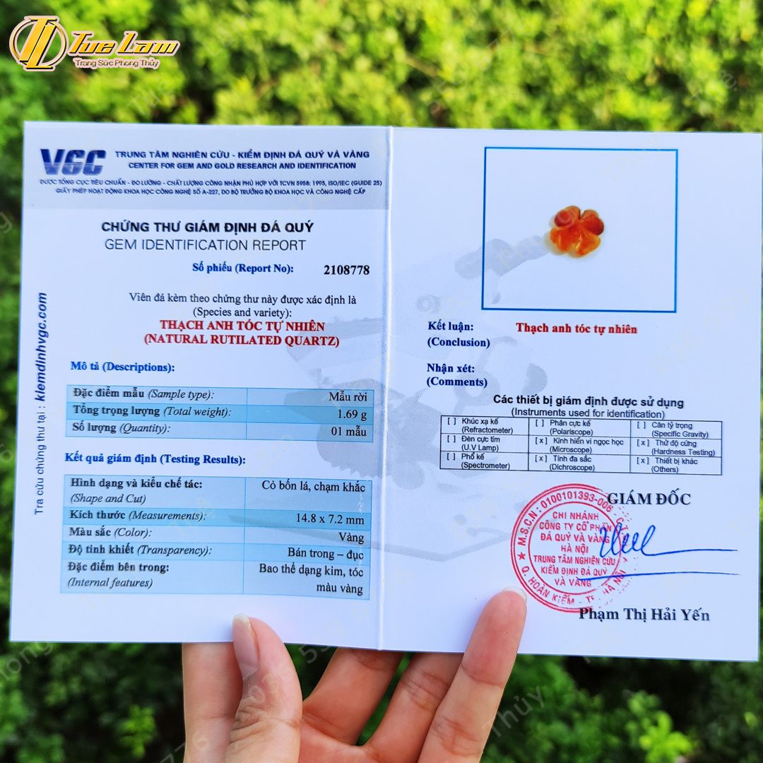  Vòng tay cỏ 4 lá đá thạch anh tóc vàng bện handmade dây chỉ may mắn hợp mệnh kim thổ 