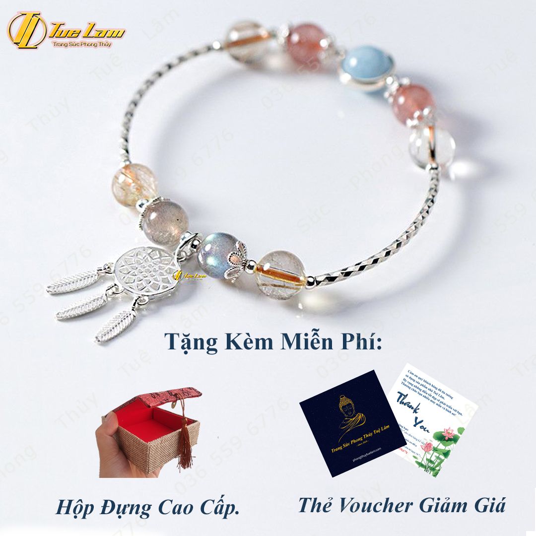  Lắc tay bạc nữ hạt đá thạch anh nhiều màu mix charm bạc họa tiết xinh xắn hợp mệnh may mắn - Tuệ Lâm 