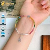  Lắc tay bạc nữ hạt đá tourmaline mix charm bạc cỏ 4 lá xinh xắn, may mắn, bình an 