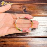  Lắc tay bạc nữ hạt đá tourmaline mix charm bạc cỏ 4 lá xinh xắn, may mắn, bình an 