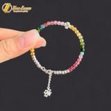  Lắc tay bạc nữ hạt đá tourmaline mix charm bạc cỏ 4 lá xinh xắn, may mắn, bình an 