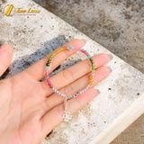  Lắc tay bạc nữ hạt đá tourmaline mix charm bạc cỏ 4 lá xinh xắn, may mắn, bình an 