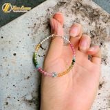  Lắc tay bạc nữ hạt đá tourmaline mix charm bạc cỏ 4 lá xinh xắn, may mắn, bình an 