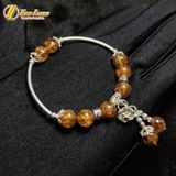  Lắc tay bạc nữ hạt đá thạch anh tóc nâu mix charm bạc dream catcher họa tiết hoa sen bình an 