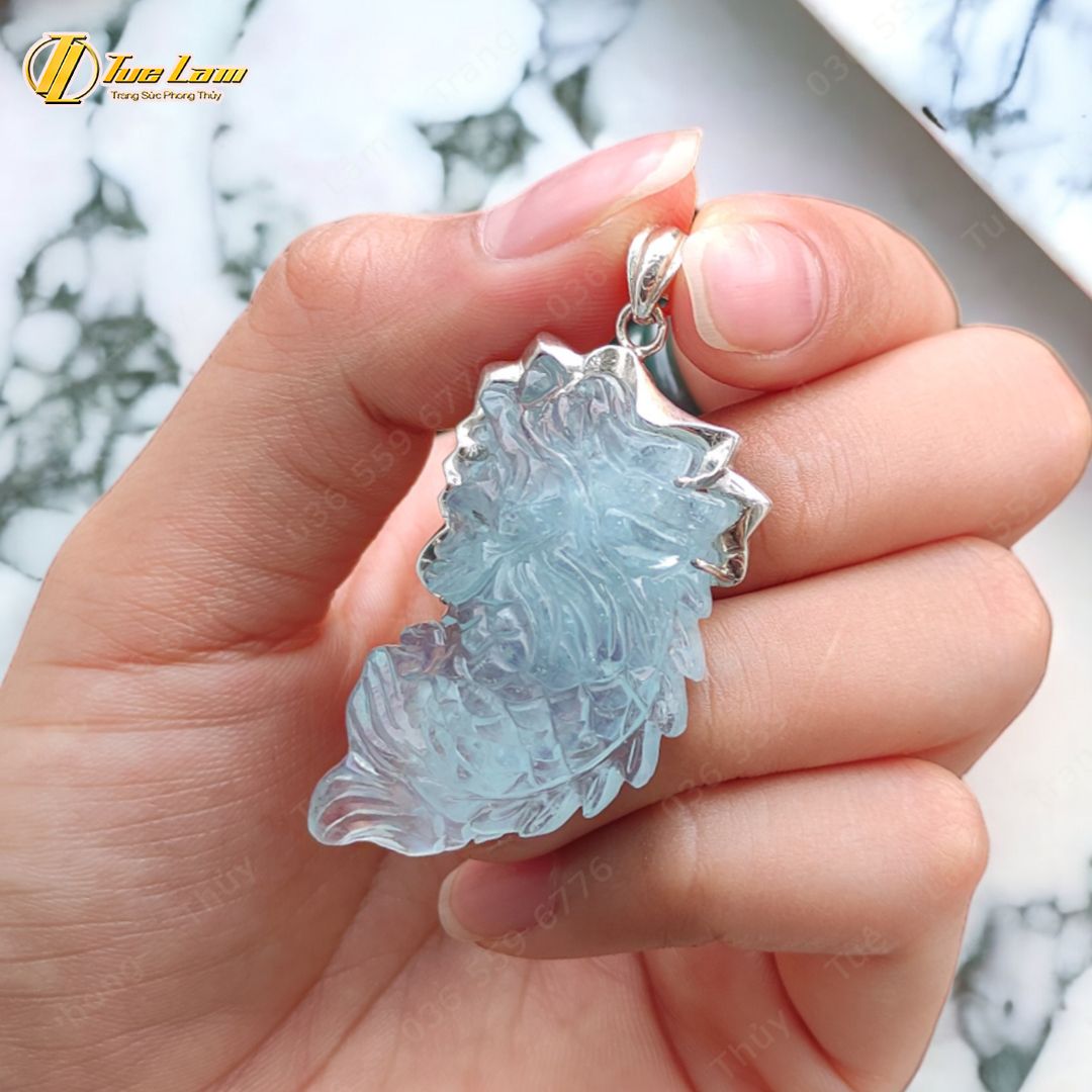  Mặt dây chuyền cá chép hóa rồng Đá Aquamarine hợp mệnh thủy mộc bọc bạc S925, may mắn thịnh vượng - Tuệ Lâm 