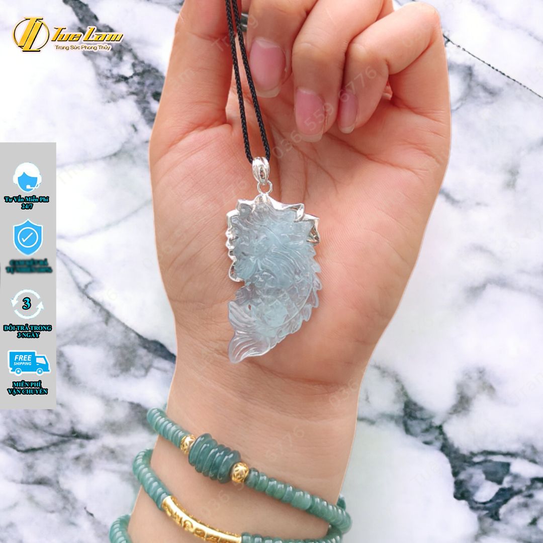  Mặt dây chuyền cá chép hóa rồng Đá Aquamarine hợp mệnh thủy mộc bọc bạc S925, may mắn thịnh vượng - Tuệ Lâm 