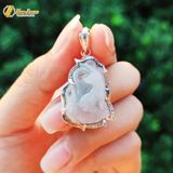  Mặt Dây Chuyền Cửu Vỹ Hồ Ly 9 đuôi dáng thủng Đá Bạch Ngọc Bọc Bạc Cầu Tình Duyên 