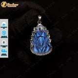 Mặt dây hồ ly chúa xòe đuôi đá moonstone trắng ánh xanh hợp mệnh kim thủy bọc viền bạc S925 
