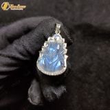  Mặt dây hồ ly chúa xòe đuôi đá moonstone trắng ánh xanh hợp mệnh kim thủy bọc viền bạc S925 