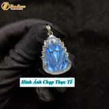  Mặt dây hồ ly chúa xòe đuôi đá moonstone trắng ánh xanh hợp mệnh kim thủy bọc viền bạc S925 