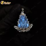  Mặt dây hồ ly chúa xòe đuôi đá moonstone trắng ánh xanh hợp mệnh kim thủy bọc viền hạt thóc 