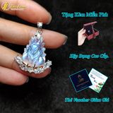  Mặt dây hồ ly chúa xòe đuôi đá moonstone trắng ánh xanh hợp mệnh kim thủy bọc viền hạt thóc 