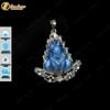 Mặt dây hồ ly chúa xòe đuôi đá moonstone trắng ánh xanh hợp mệnh kim thủy bọc viền hạt thóc