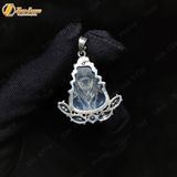  Mặt dây hồ ly chúa xòe đuôi đá moonstone trắng ánh xanh hợp mệnh kim thủy bọc viền hạt thóc 