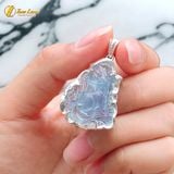  Dây chuyền mặt hồ ly chúa chín đuôi thủng đá aquamarine bọc bạc hợp mệnh thủy mộc trợ duyên may mắn 