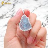 Dây chuyền mặt hồ ly chúa chín đuôi thủng đá aquamarine bọc bạc hợp mệnh thủy mộc trợ duyên may mắn 