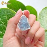  Dây chuyền mặt hồ ly chúa chín đuôi thủng đá aquamarine bọc bạc hợp mệnh thủy mộc trợ duyên may mắn 