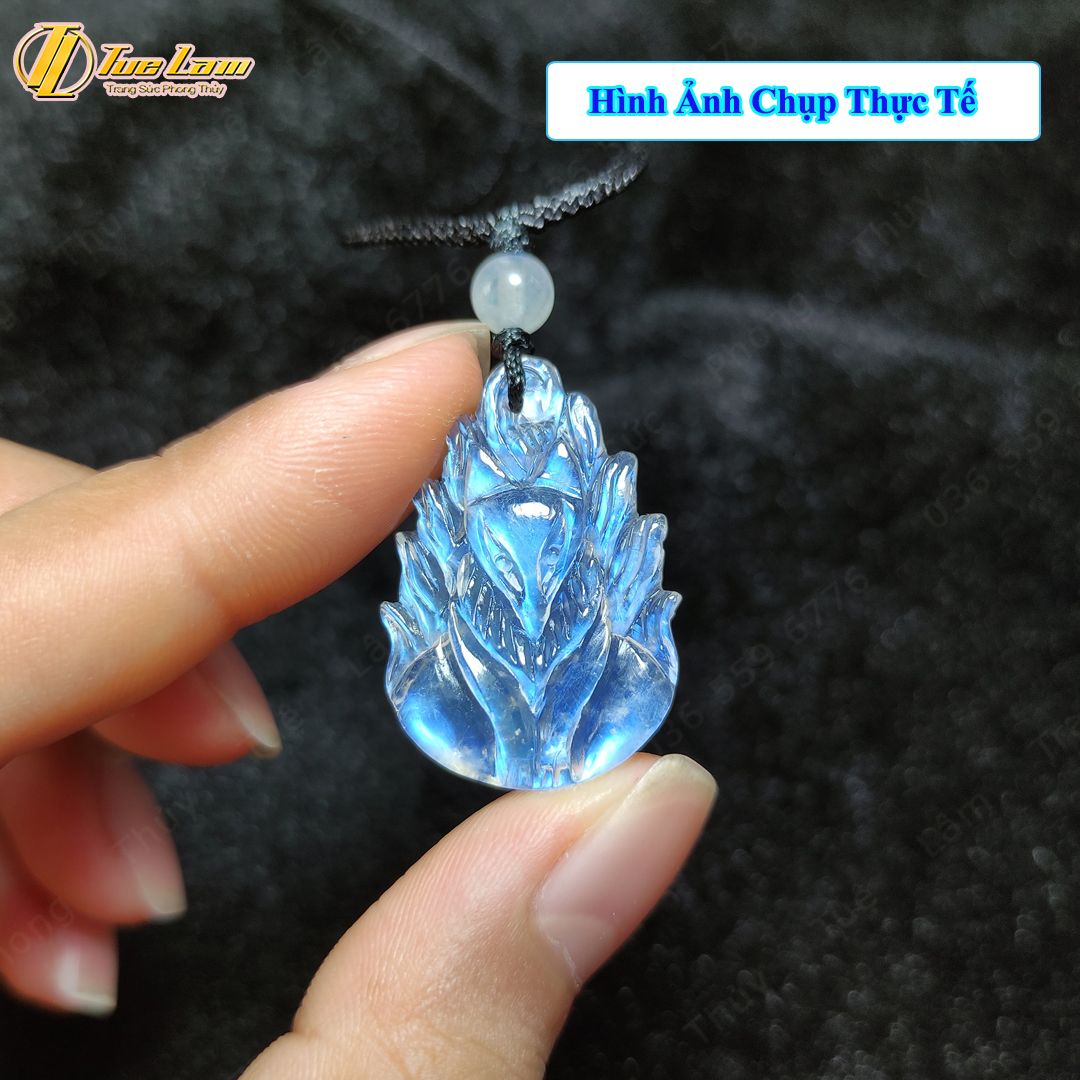  Dây chuyền mặt hồ ly chúa đá moonstone tự nhiên, hồ ly chín đuôi đá mặt trăng trợ tình duyên may mắn - Tuệ Lâm 