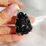  Mặt dây hồ ly chúa dáng dải lụa thạch anh đen bọc bạc S925 hợp mệnh thủy mộc trợ duyên may mắn 