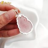  Mặt dây chuyền hồ ly chúa dáng 9 đuôi thủng thạch anh hồng hợp mệnh hỏa thổ bọc viền bạc S925 