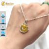 Mặt dây chuyền hồ ly chúa dáng ôm hoa thạch anh tóc vàng bọc bạc, hợp mệnh kim thổ, trợ duyên may mắn