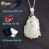  Mặt Dây Chuyền Cửu Vỹ Hồ Ly 9 đuôi dáng thủng Đá Bạch Ngọc Bọc Bạc Cầu Tình Duyên 