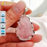  Mặt dây chuyền hồ ly chúa dáng 9 đuôi thủng thạch anh hồng hợp mệnh hỏa thổ bọc viền bạc S925 
