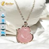  Mặt dây chuyền hồ ly ôm hoa Thạch Anh hồng hợp mệnh hỏa thổ trợ duyên may mắn bọc bạc S925 