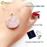  Mặt dây chuyền hồ ly ôm hoa Thạch Anh hồng hợp mệnh hỏa thổ trợ duyên may mắn bọc bạc S925 