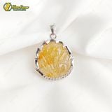  Mặt dây hồ ly chúa 9 đuôi lệch đùi thạch anh tóc vàng hợp mệnh kim thổ bọc viền bạc S925 