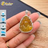  Mặt dây hồ ly chúa 9 đuôi xòe lưng trợ duyên thạch anh tóc vàng hợp mệnh kim thổ bọc viền bạc 