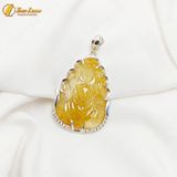  Mặt dây hồ ly chúa 9 đuôi xòe lưng trợ duyên thạch anh tóc vàng hợp mệnh kim thổ bọc viền bạc 