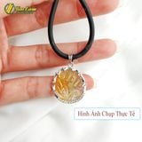  Mặt dây hồ ly chúa 9 đuôi lệch đùi thạch anh tóc vàng hợp mệnh kim thổ bọc viền bạc S925 