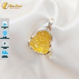  Mặt dây chuyền cho bé mặt phật di lặc đá hổ phách vàng bọc bạc S925 bình an may mắn hợp mệnh 