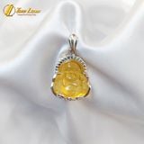  Mặt dây chuyền cho bé mặt phật di lặc đá hổ phách vàng bọc bạc S925 bình an may mắn hợp mệnh 