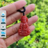  Dây Chuyền Mặt Phật Quan Âm Bồ Tát Đá Ngọc Huyết Jadeit Tự Nhiên Bình An May Mắn 