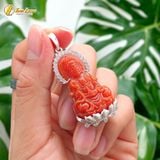  Dây chuyền mặt phật quan âm ngọc huyết jade bọc bạc hợp mệnh hỏa thổ, may mắn bình an 