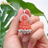  Dây chuyền mặt phật quan âm ngọc huyết jade bọc bạc hợp mệnh hỏa thổ, may mắn bình an 