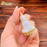  Dây chuyền mặt phật Thích Ca Mâu Ni bạch ngọc bọc vàng 10k bình an may mắn hợp mệnh kim thủy 