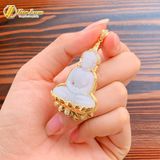  Dây chuyền mặt phật Thích Ca Mâu Ni bạch ngọc bọc vàng 10k bình an may mắn hợp mệnh kim thủy 