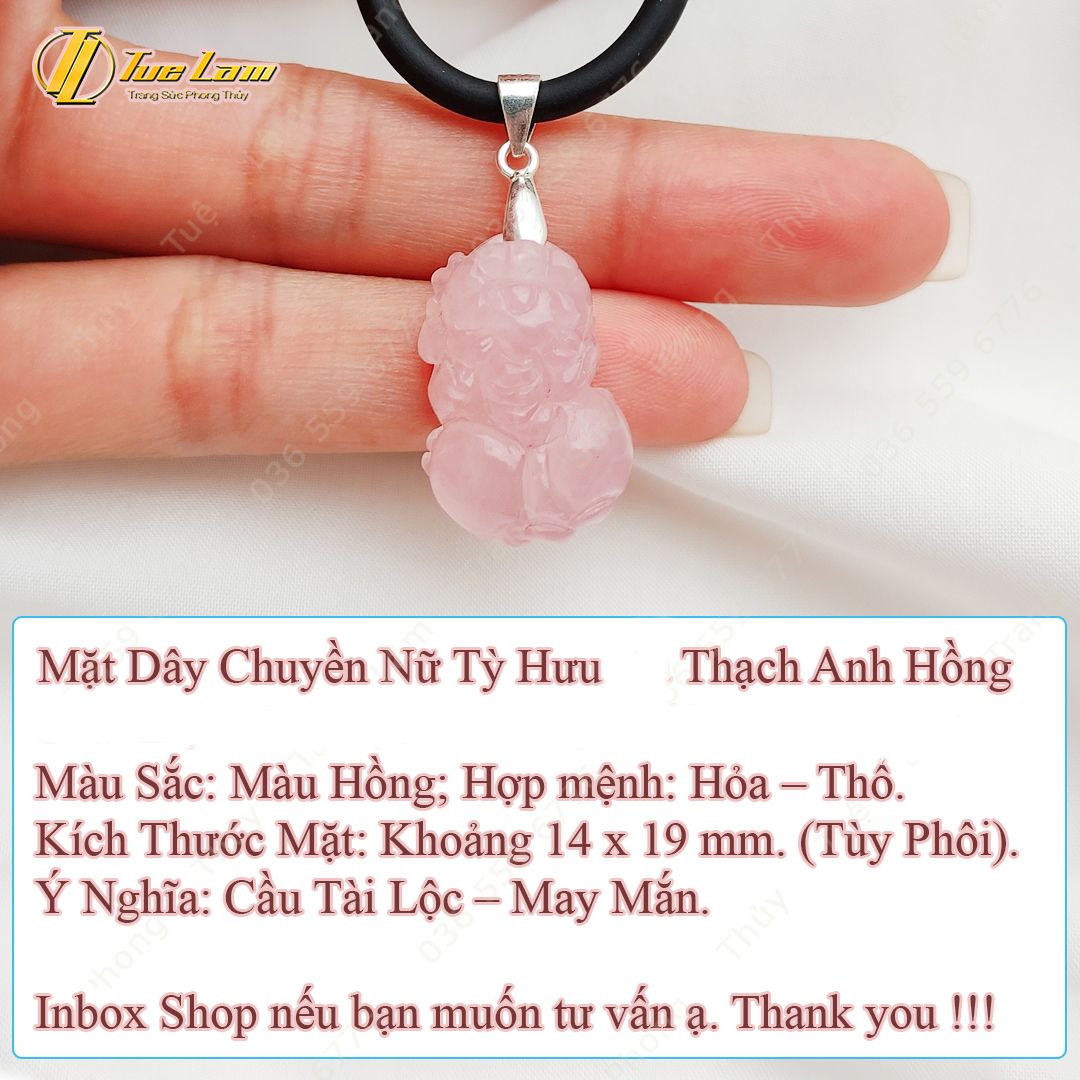  Mặt Dây Chuyền Tỳ Hưu Tài Lộc Đá Thạch Anh Hồng Hợp Mệnh Thổ Hỏa - Tuệ Lâm 