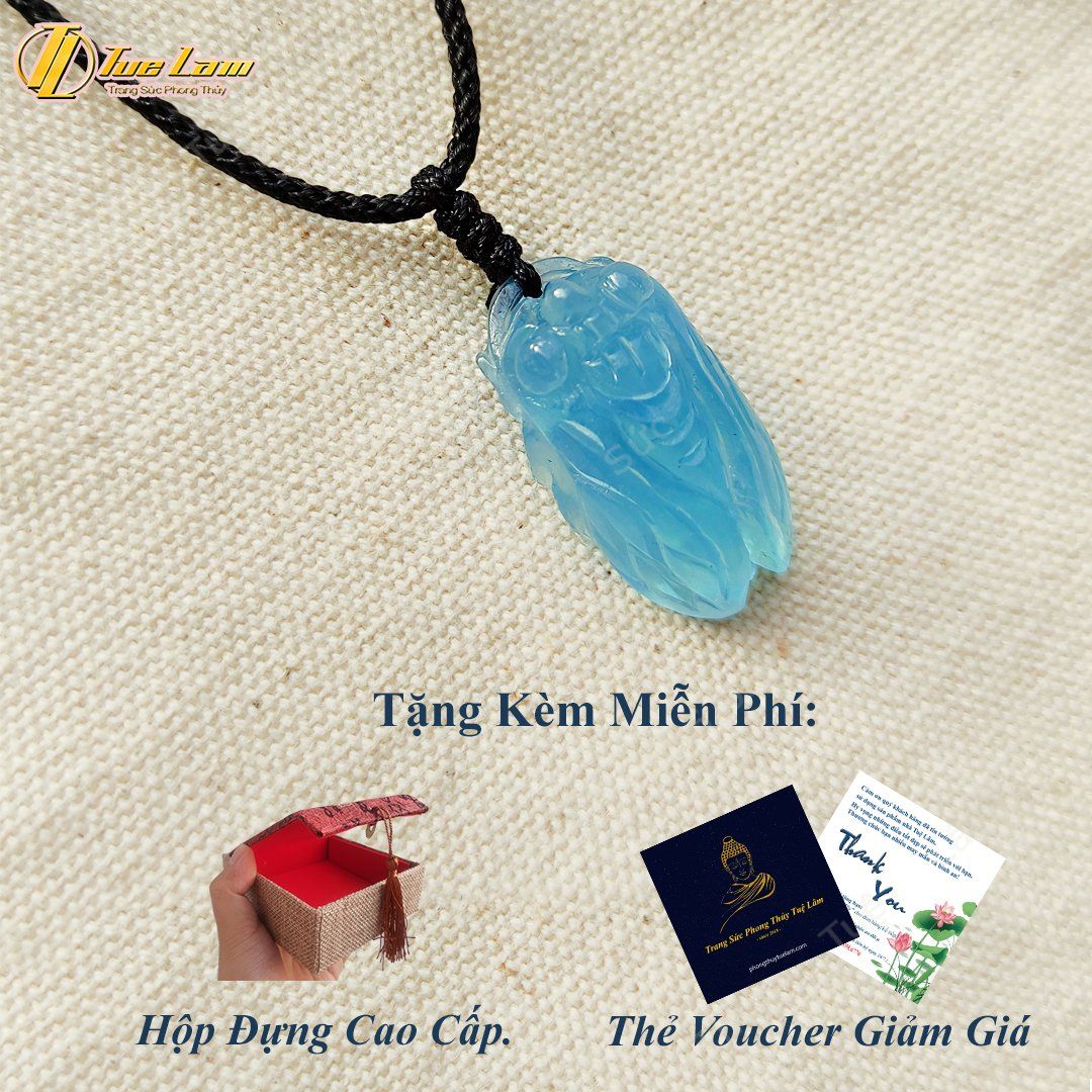  Dây chuyền mặt ve sầu aquamarine, hợp mệnh thủy, mộc, mang lại may mắn bình an - Tuệ Lâm 