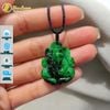 Dây chuyền mặt hồ ly chúa 9 đuôi cuộn dưới ngọc sơn thủy xanh hợp mệnh trợ duyên may mắn