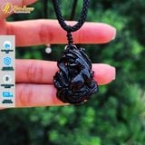  Dây chuyền mặt hồ ly chúa chín đuôi thủng thạch anh đen hợp mệnh mộc thủy trợ duyên may mắn 
