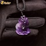  Dây chuyền mặt hồ ly chúa chín đuôi thủng đá thạch anh tím hợp mệnh hỏa thổ may mắn trợ duyên 